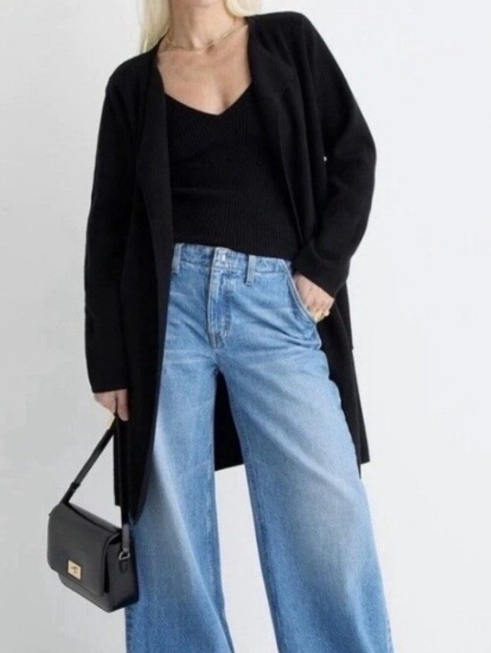 J Crew Black Collarless Sweater Blazer J6339 Long Sleeve Women's Large NWT